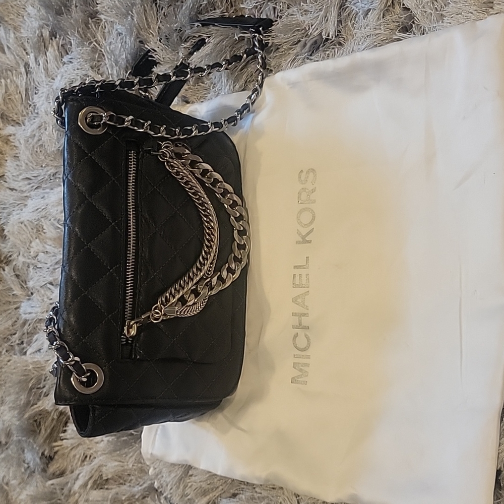 Michael Kors silver chains quilted soft leather either crossbody or shoulder bag